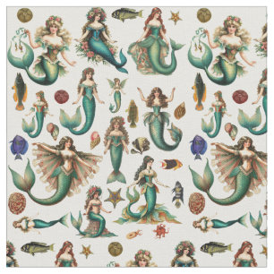 Mermaids Fish and Sealife Nautical Ocean Art  Fabric