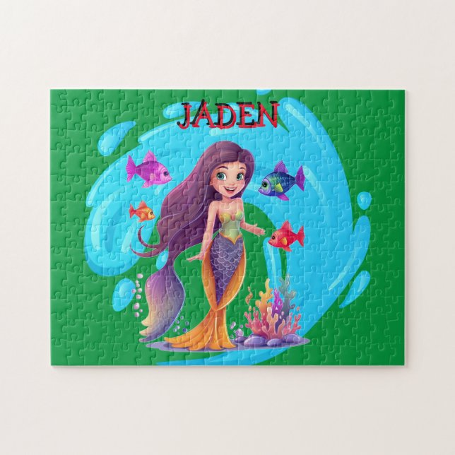 Mermaids, Fish splashing in the water personalised Jigsaw Puzzle (Horizontal)