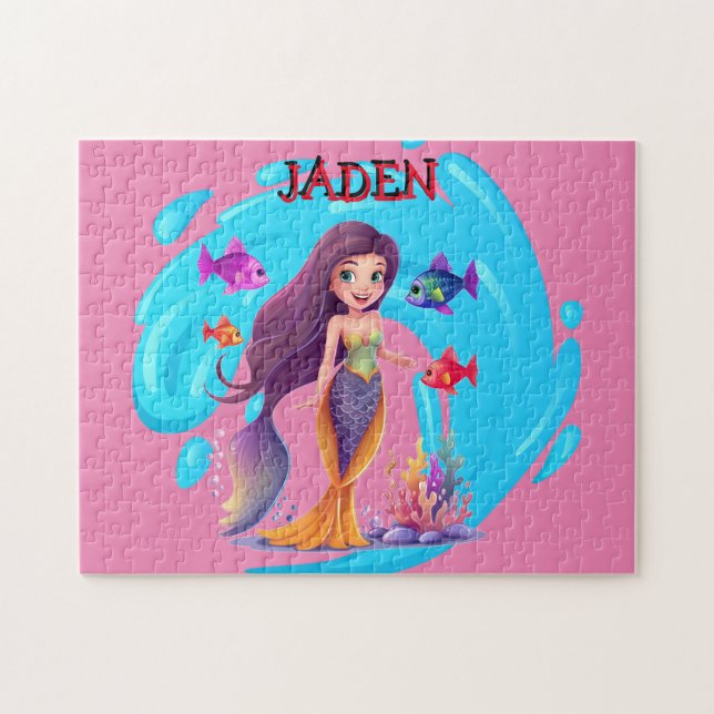 Mermaids, Fish splashing in the water personalised Jigsaw Puzzle (Horizontal)