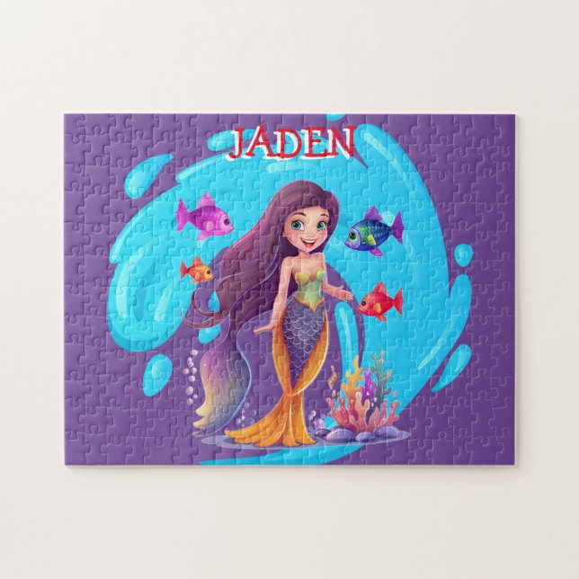 Mermaids, Fish splashing in the water personalised Jigsaw Puzzle (Horizontal)