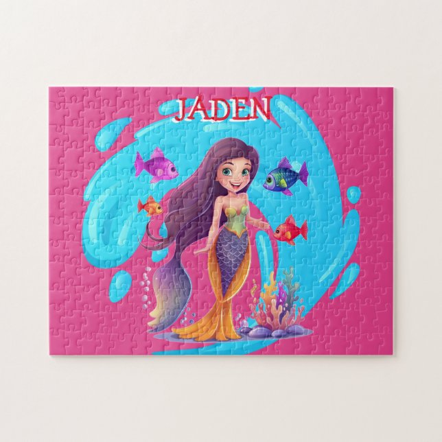 Mermaids, Fish splashing in the water personalised Jigsaw Puzzle (Horizontal)