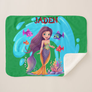 Mermaids, Fish splashing in the water personalised Sherpa Blanket