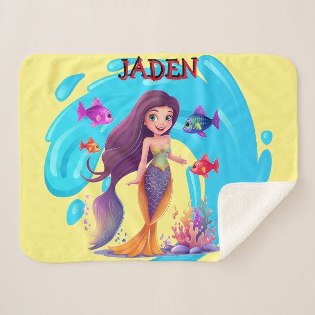 Mermaids, Fish splashing in the water personalised Sherpa Blanket (Front (Horizontal))