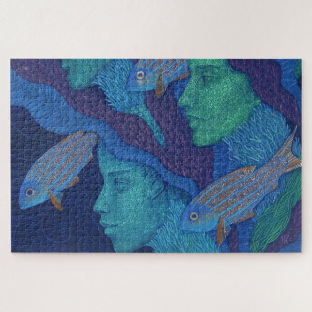 Mermaids & Fish, surreal fantasy art, underwater Jigsaw Puzzle (Horizontal)