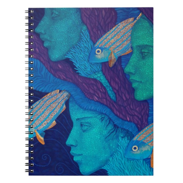 Mermaids & fish, surreal fantasy art, underwater notebook (Front)