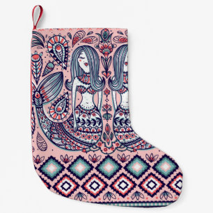 Mermaids Folk Elements Vintage Seamless Small Christmas Stocking
