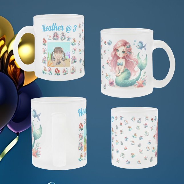 Mermaids Frosted Glass Mug Kids Birthday Favour (Creator Uploaded)