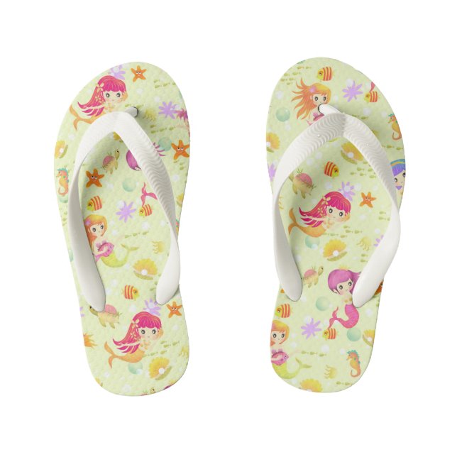 Mermaids Green Kid's Flip Flops (Footbed)