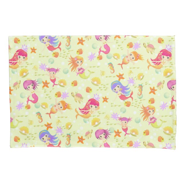 Mermaids Green with Gingham Pillowcase (Front)