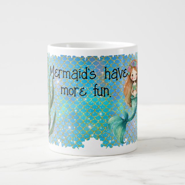 "Mermaid's have more fun" mug. Large Coffee Mug (Front)