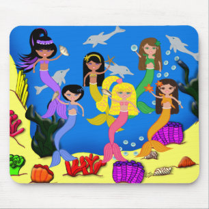 Mermaids in Ocean with Dolphins Mousepad