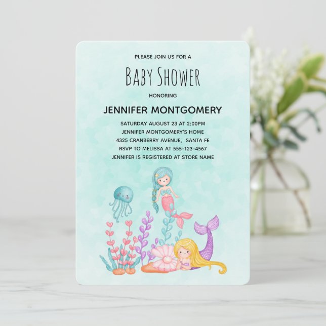 Mermaids & Jellyfish Under the Sea Baby Shower Invitation (Standing Front)
