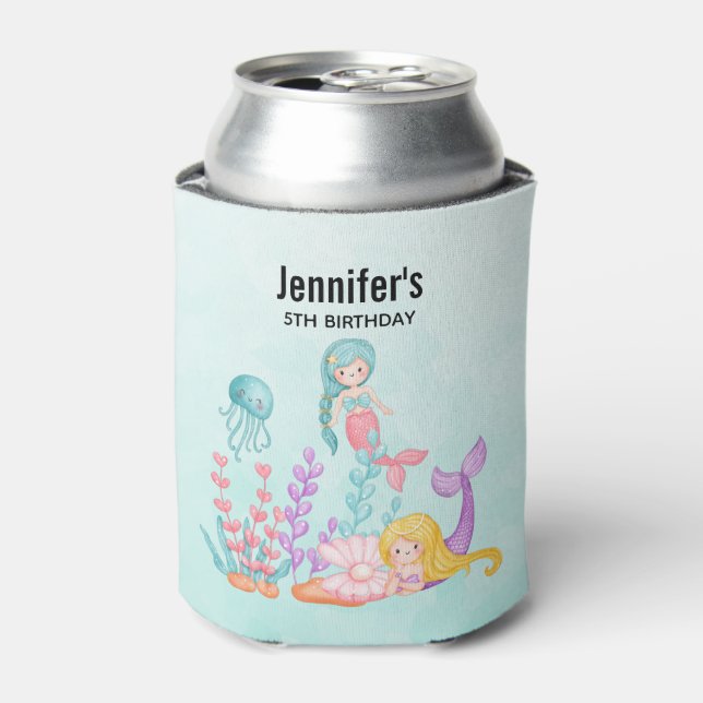 Mermaids & Jellyfish Under the Sea Birthday Can Cooler (Can Front)