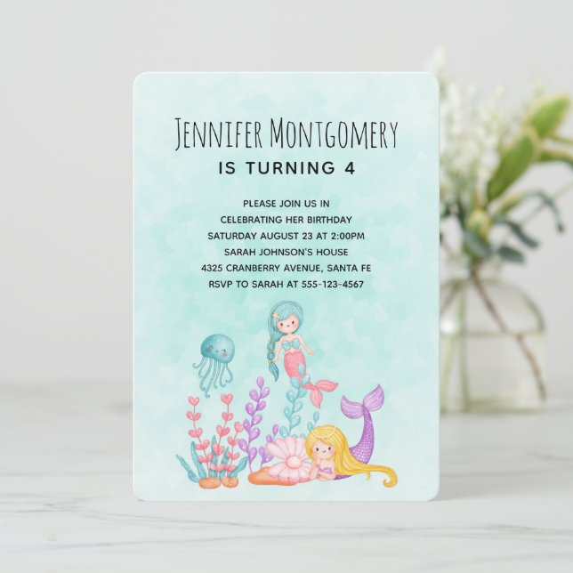 Mermaids & Jellyfish Under the Sea Birthday Invitation (Standing Front)