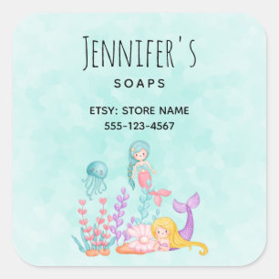 Mermaids & Jellyfish Under the Sea Business Square Sticker