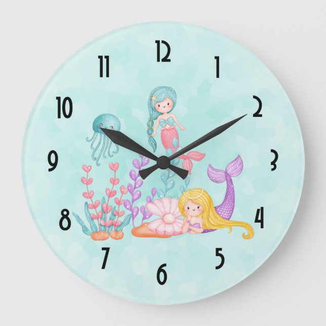 Mermaids & Jellyfish Under the Sea Large Clock (Front)