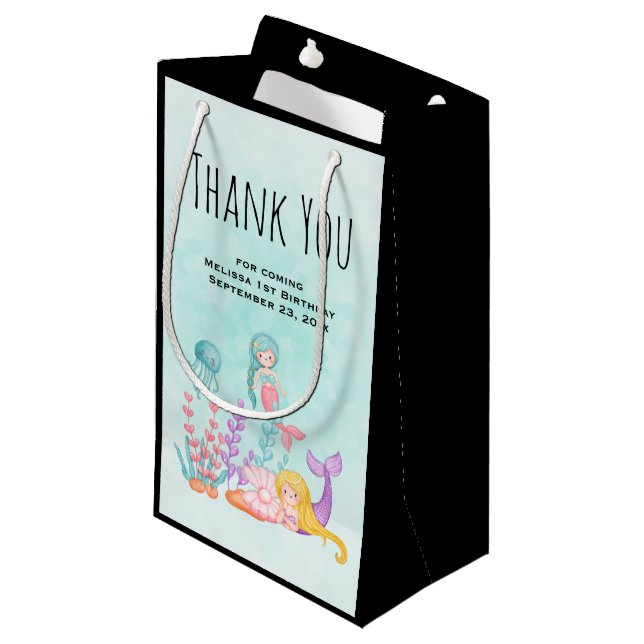 Mermaids & Jellyfish Under the Sea Thank You Small Gift Bag (Front Angled)