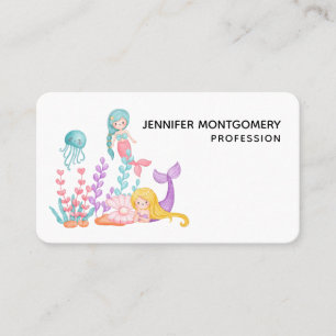 Mermaids & Jellyfish Under the Sea Watercolor Busi Business Card