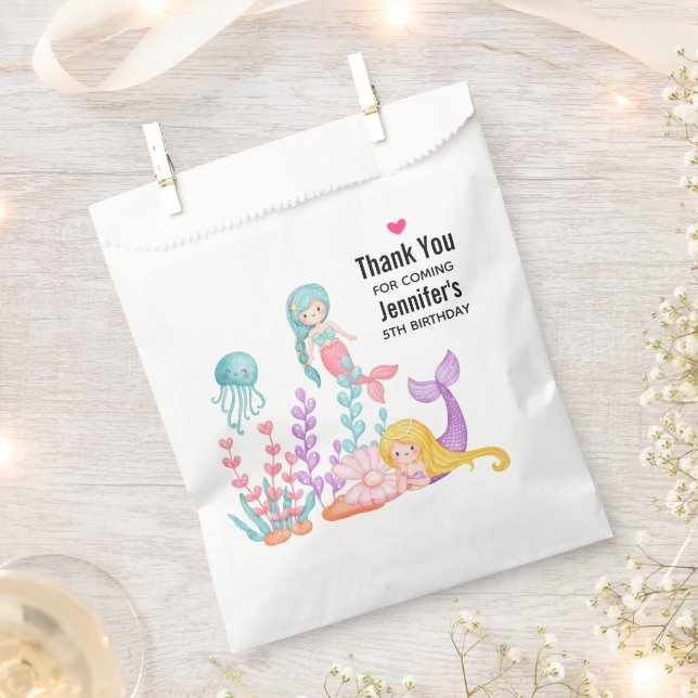 Mermaids & Jellyfish Under the Sea Watercolor Favour Bags (Clipped)
