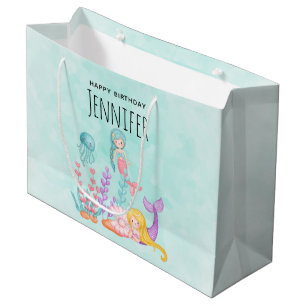 Mermaids & Jellyfish Under the Sea Watercolor Larg Large Gift Bag