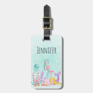 Mermaids & Jellyfish Under the Sea Watercolor Luggage Tag