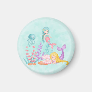 Mermaids & Jellyfish Under the Sea Watercolor Magnet