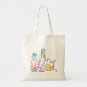 Mermaids & Jellyfish Under the Sea Watercolor Tote Bag