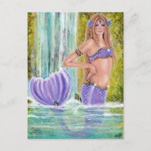 Mermaids lagoon waterfall art by Renee Lavoie Postcard