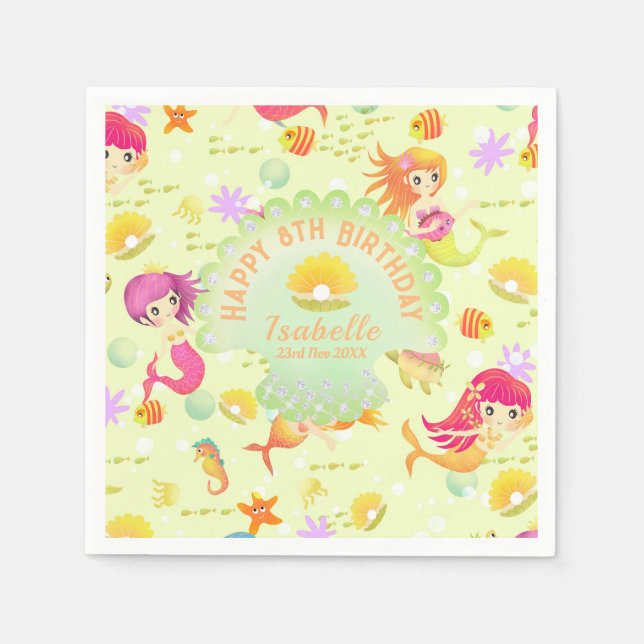 Mermaids Lemon Green Napkin (Front)