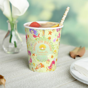 Mermaids Lemon Green Paper Cups