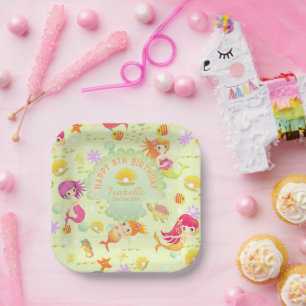 Mermaids Lemon Green Paper Plate