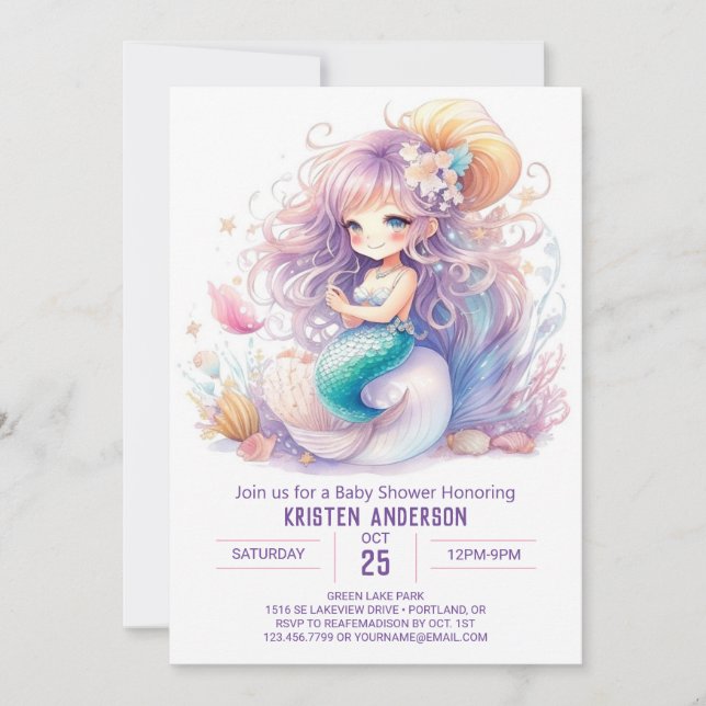 Mermaid's Lullaby Baby Shower Invitation (Front)