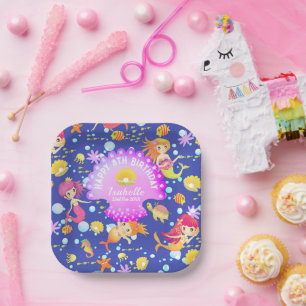 Mermaids Navy Blue Paper Plate