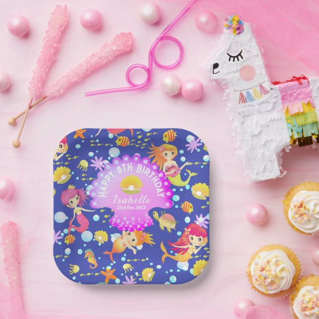 Mermaids Navy Blue Paper Plate (Party)