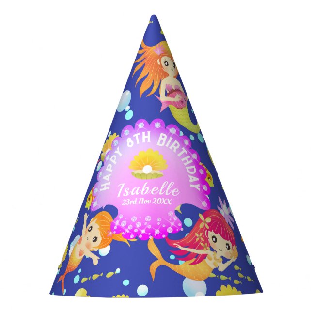 Mermaids Navy Blue  Party Hat (Front)