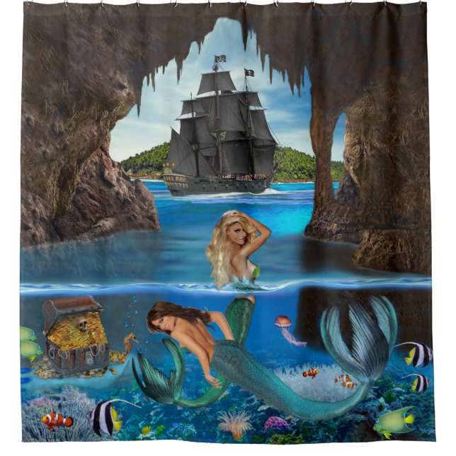 MERMAIDS OF THE PIRATE CAVE SHOWER CURTAIN (Front)