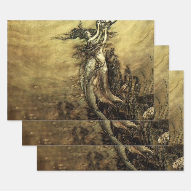 “Mermaids of the Rhine” by Arthur Rackham Wrapping Paper Sheet (Set)