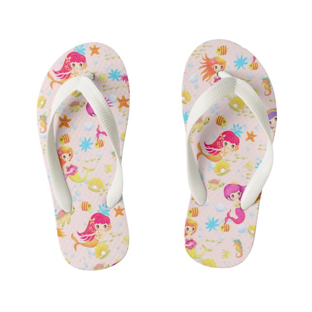 Mermaids Peach Pink Kid's Flip Flops (Footbed)