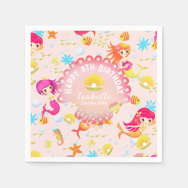 Mermaids Peach Pink Napkin (Front)