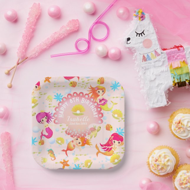 Mermaids Peach Pink Paper Plate (Party)