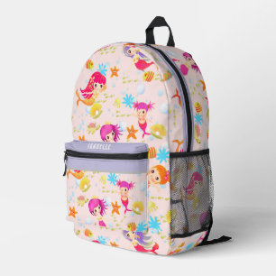 Mermaids Peach Printed Backpack