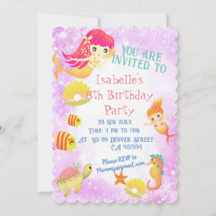 Mermaids Pink Invitation Card