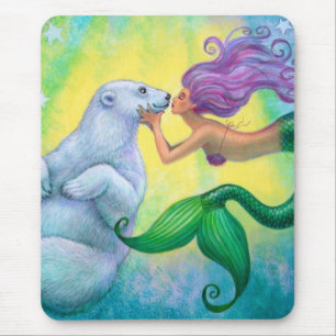 Mermaid's Polar Bear Kiss Mouse Mat