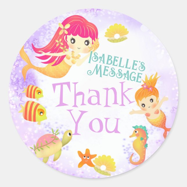 Mermaids Purple Classic Round Sticker (Front)