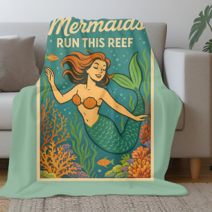 Mermaids Run This Reef   Retro Coral Fish Sea Life Fleece Blanket