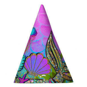 Mermaids & Sea Shells Pink Sparkly Party Party Hat