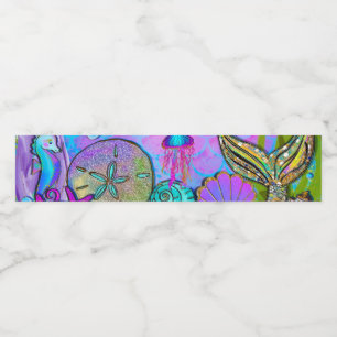 Mermaids & Sea Shells Pink Sparkly Party Water Bottle Label