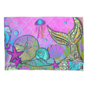 Mermaids & Sea Shells Under the Sea Pink Sparkle Pillowcase