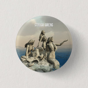 Mermaids statue. Customised 3 Cm Round Badge