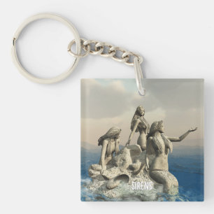 Mermaids statue. Customised Key Ring